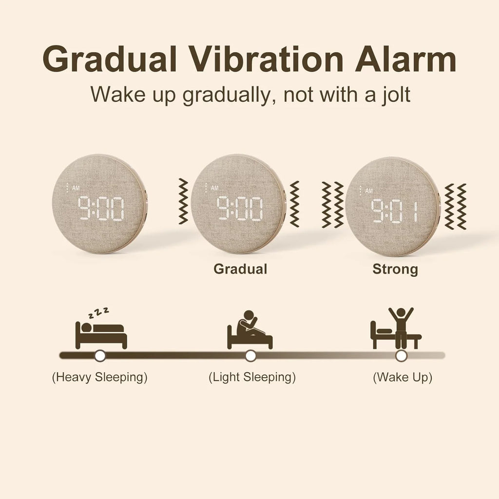 REACHER Travel Vibrating Alarm Clock for Heavy Sleepers Adults, Digital Dual Alarm Clock, Compact Under Pillow Bed Shaker, Rechargeable Battery Operated, Small, Portable