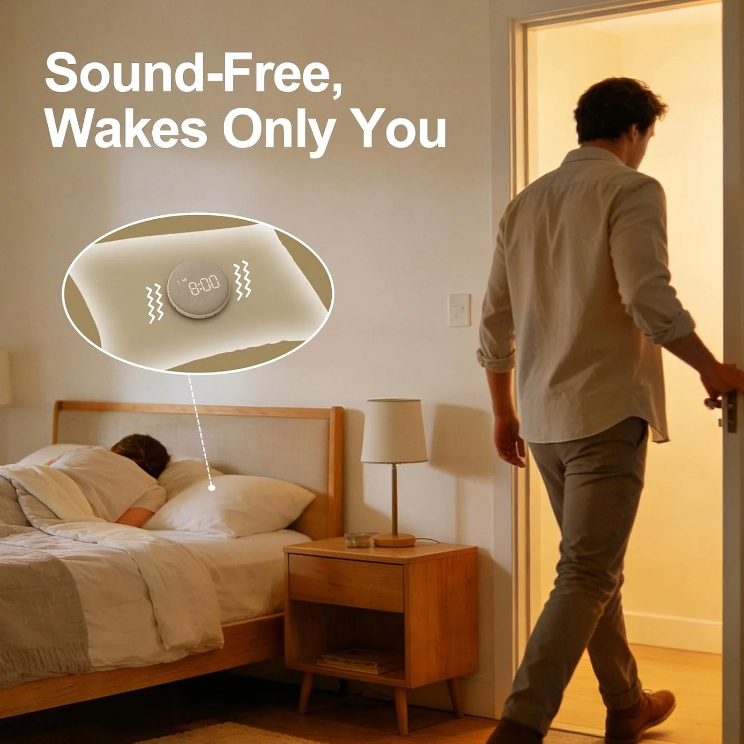 REACHER Travel Vibrating Alarm Clock for Heavy Sleepers Adults, Digital Dual Alarm Clock, Compact Under Pillow Bed Shaker, Rechargeable Battery Operated, Small, Portable