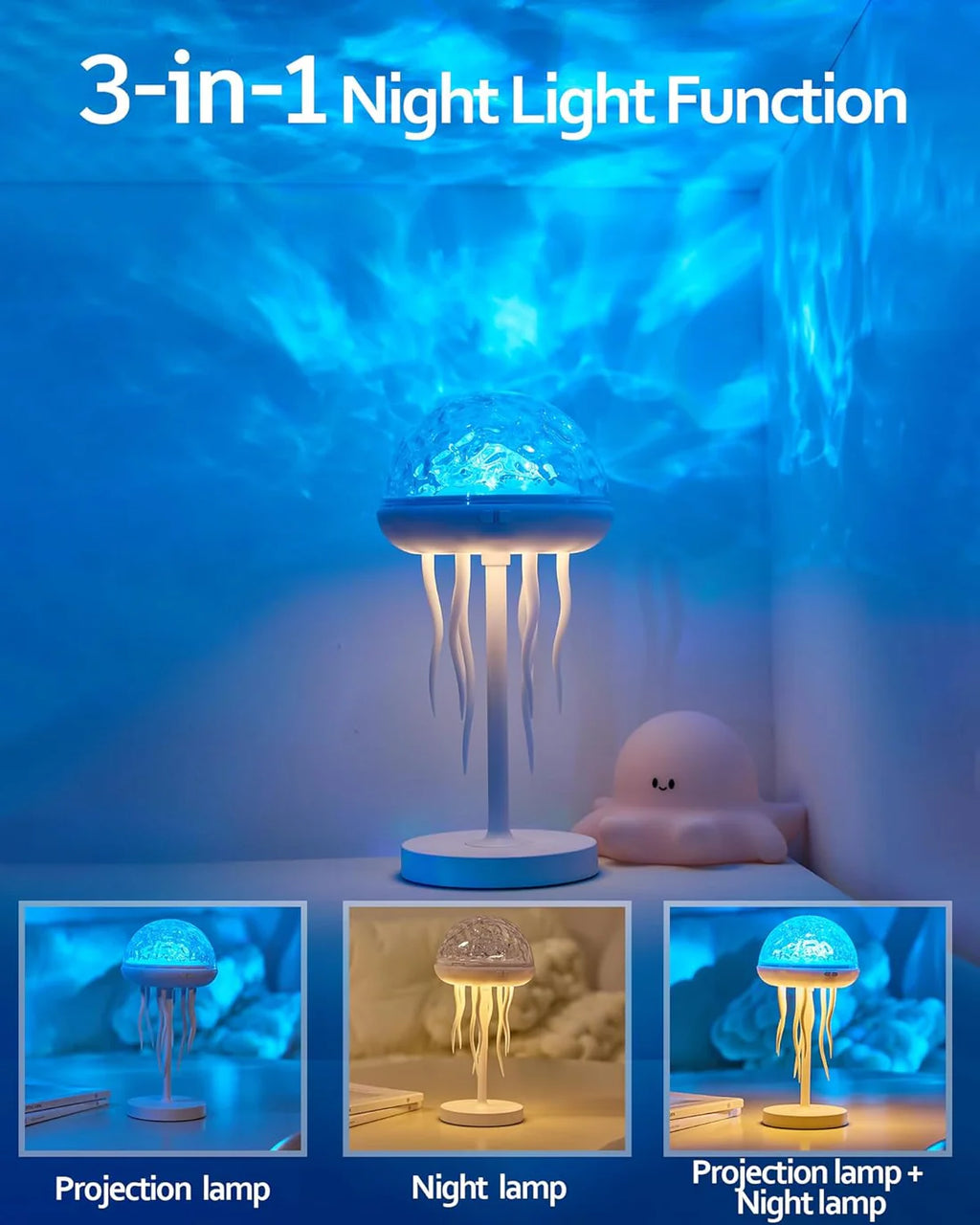 2 in1 Jellyfish Galaxy Light Projector, 6 Colors Ocean Wave & Star Night Lamp with Remote Control, Mood Light for Bedroom, Party, Gaming Room, Gift for Kids & Adults