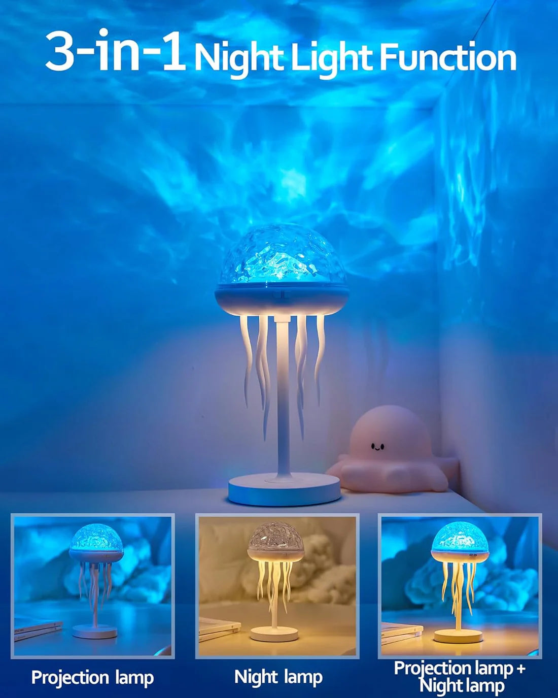 2 in1 Jellyfish Galaxy Light Projector, 6 Colors Ocean Wave & Star Night Lamp with Remote Control, Mood Light for Bedroom, Party, Gaming Room, Gift for Kids & Adults