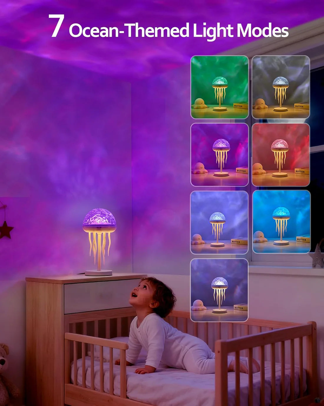 2 in1 Jellyfish Galaxy Light Projector, 6 Colors Ocean Wave & Star Night Lamp with Remote Control, Mood Light for Bedroom, Party, Gaming Room, Gift for Kids & Adults