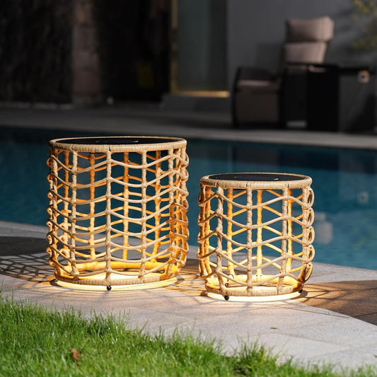 ☀Solar Wave Nesting Tables – Set of 2 with Built‑In Lights